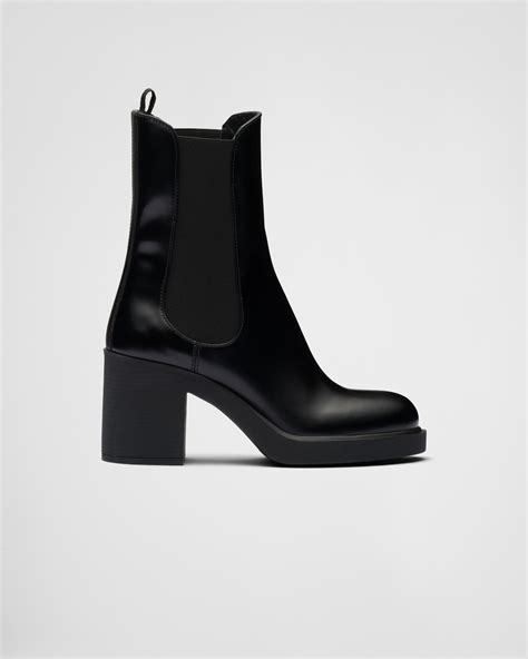 prada heeled brushed leather booties|Black Heeled Brushed Leather Booties .